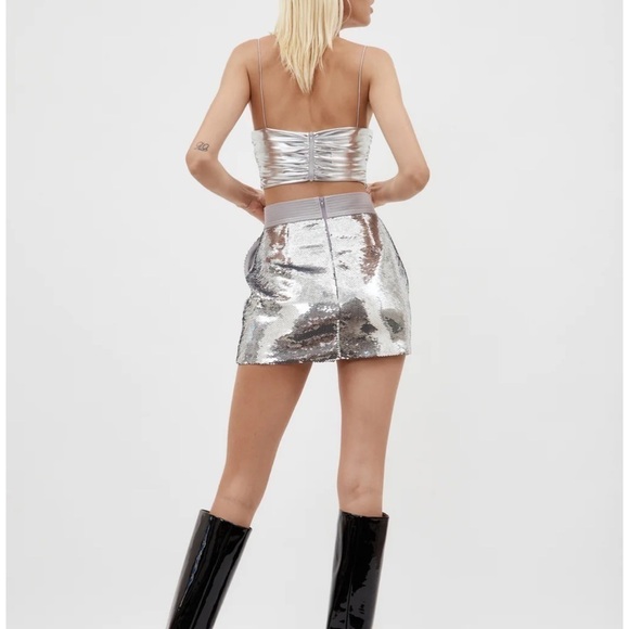 Alex Perry Delon Sequined Mini Skirt Silver - Picture 6 of 7